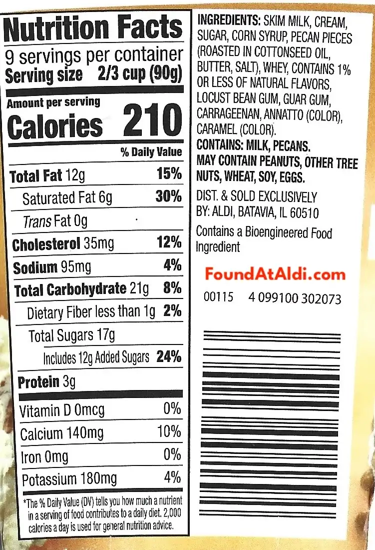 Sundae Shoppe Butter Pecan Ice Cream Ingredients Nutrition Facts