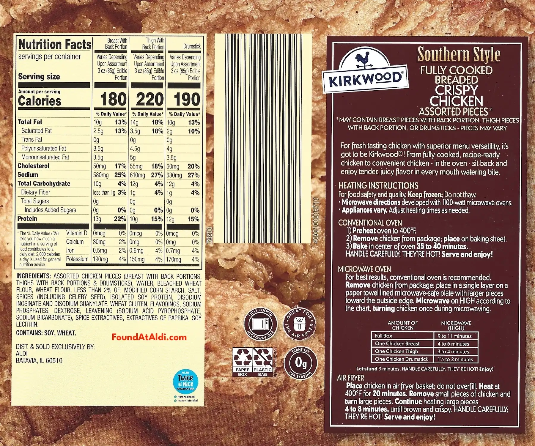 Kirkwood Southern Style Crispy Fried Chicken Ingredients Nutrition Facts Cooking Directions