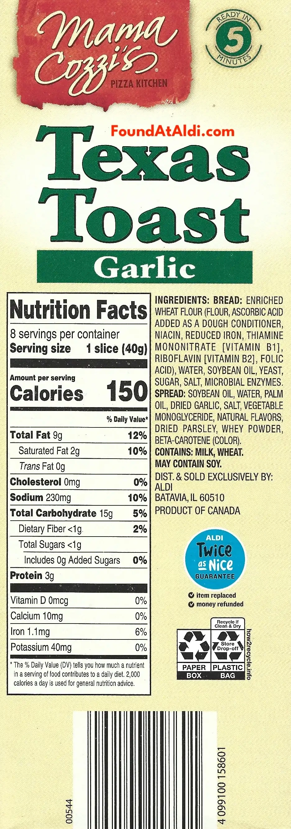 Mama Cozzi's Texas Garlic Ingredients Nutrition Facts