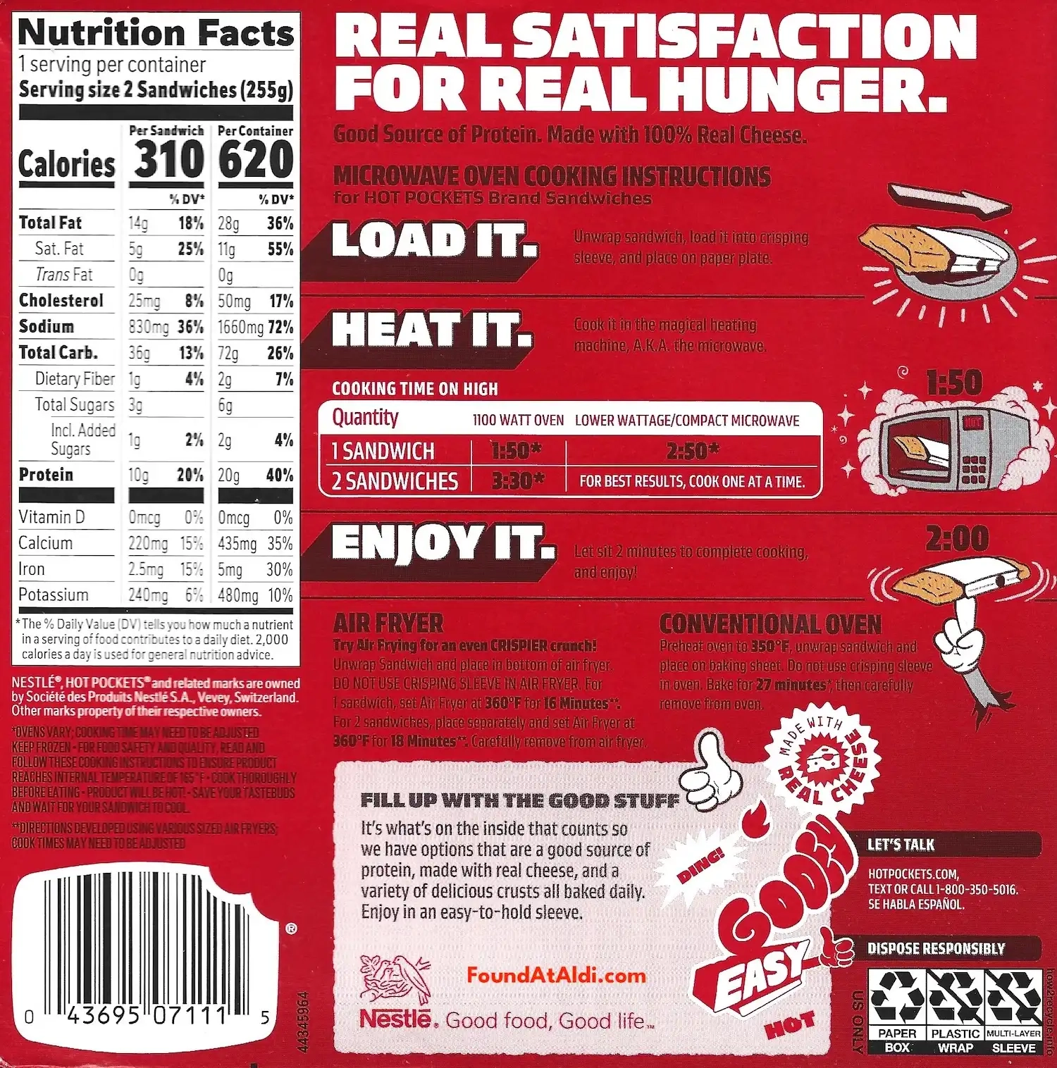 Nestle Hot Pockets Premium Pepperoni Pizza Ingredients Nutrition Facts Cooking Directions