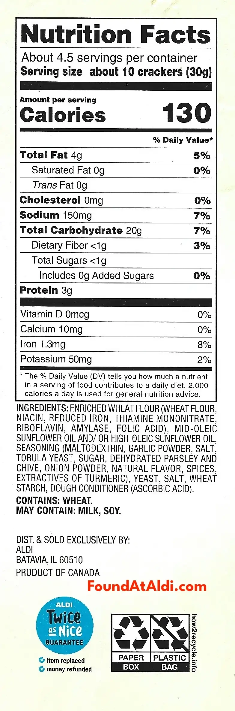 Savoritz Garlic & Chive Pita Crackers Ingredients Nutrition Facts