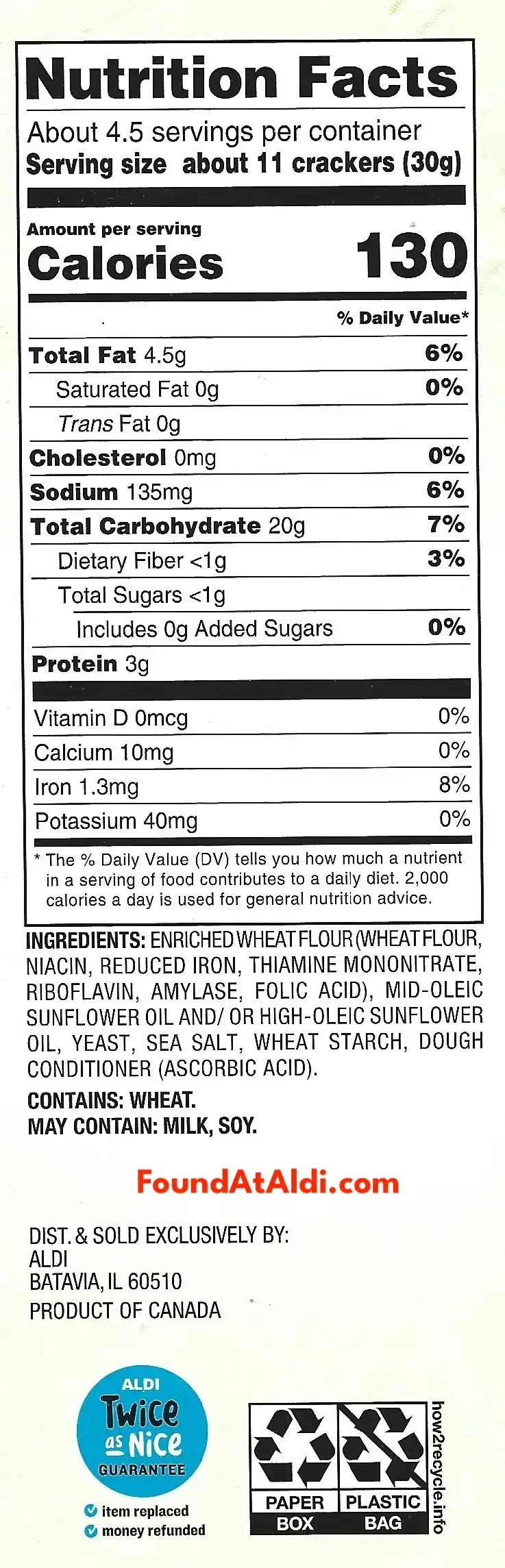 Savoritz Sea Salt Pita Crackers Ingredients Nutrition Facts