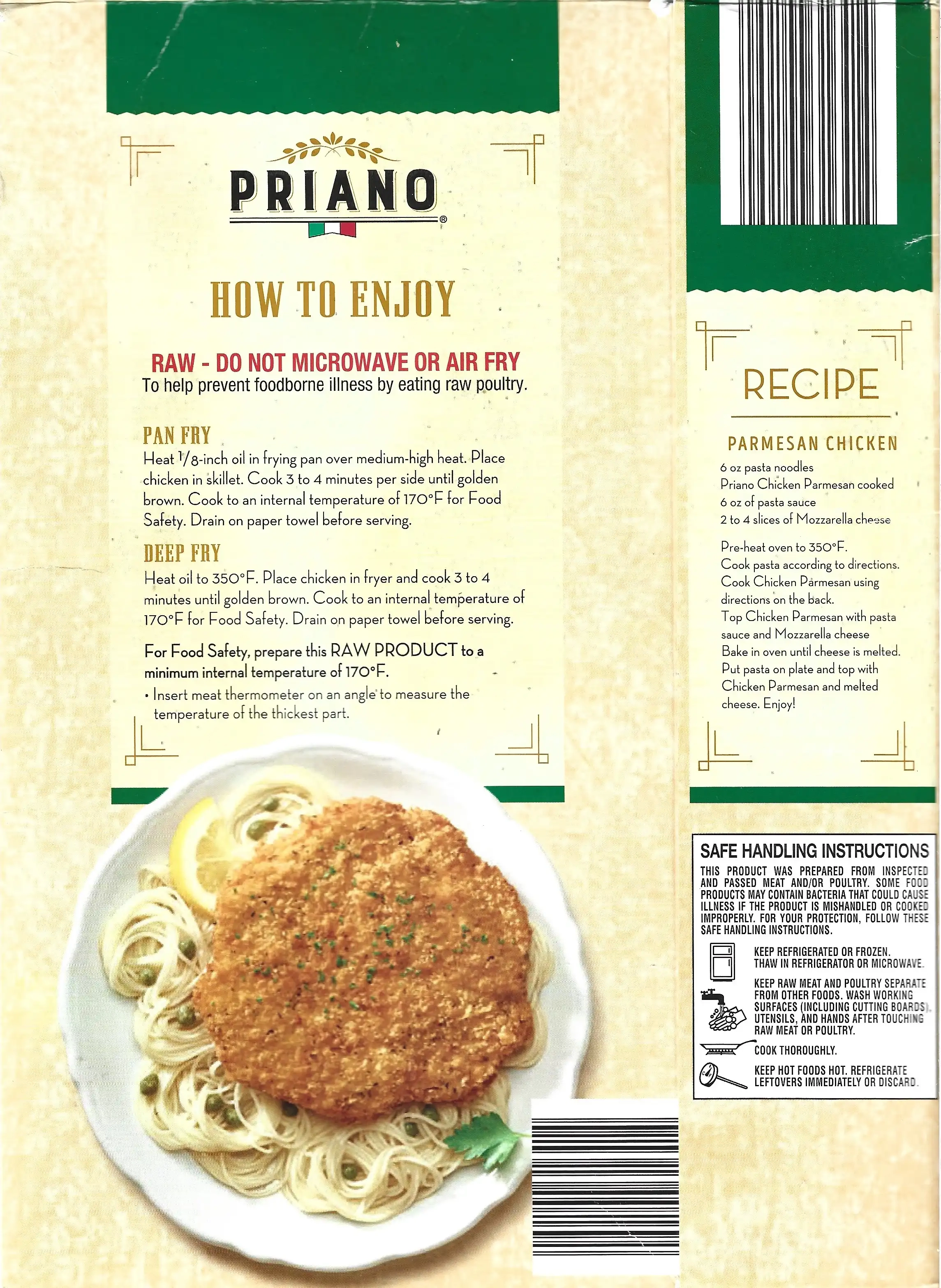 Priano Breaded Chicken Parmesan Patties Cooking Directions