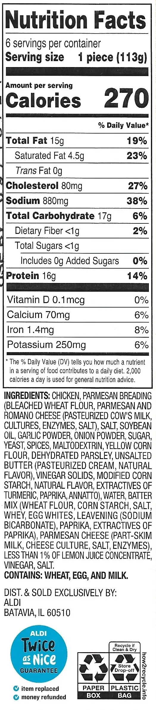 Priano Breaded Chicken Parmesan Patties Ingredients Nutrition Facts