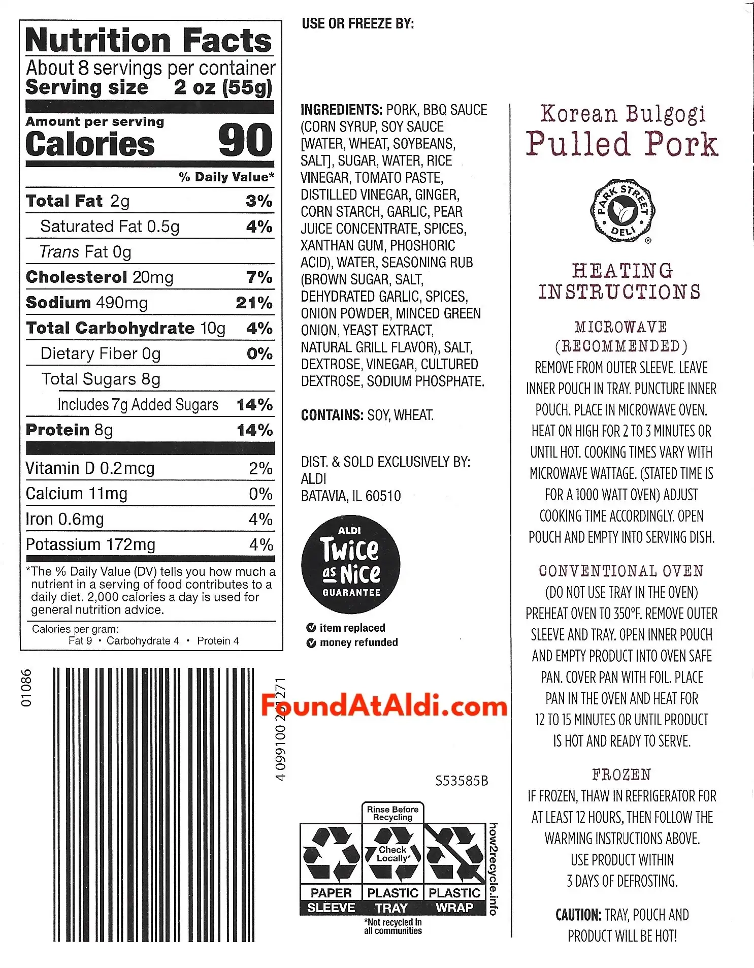 Park Street Deli Korean Bulgogi Pulled Pork Ingredients Nutrition Facts Cooking Directions