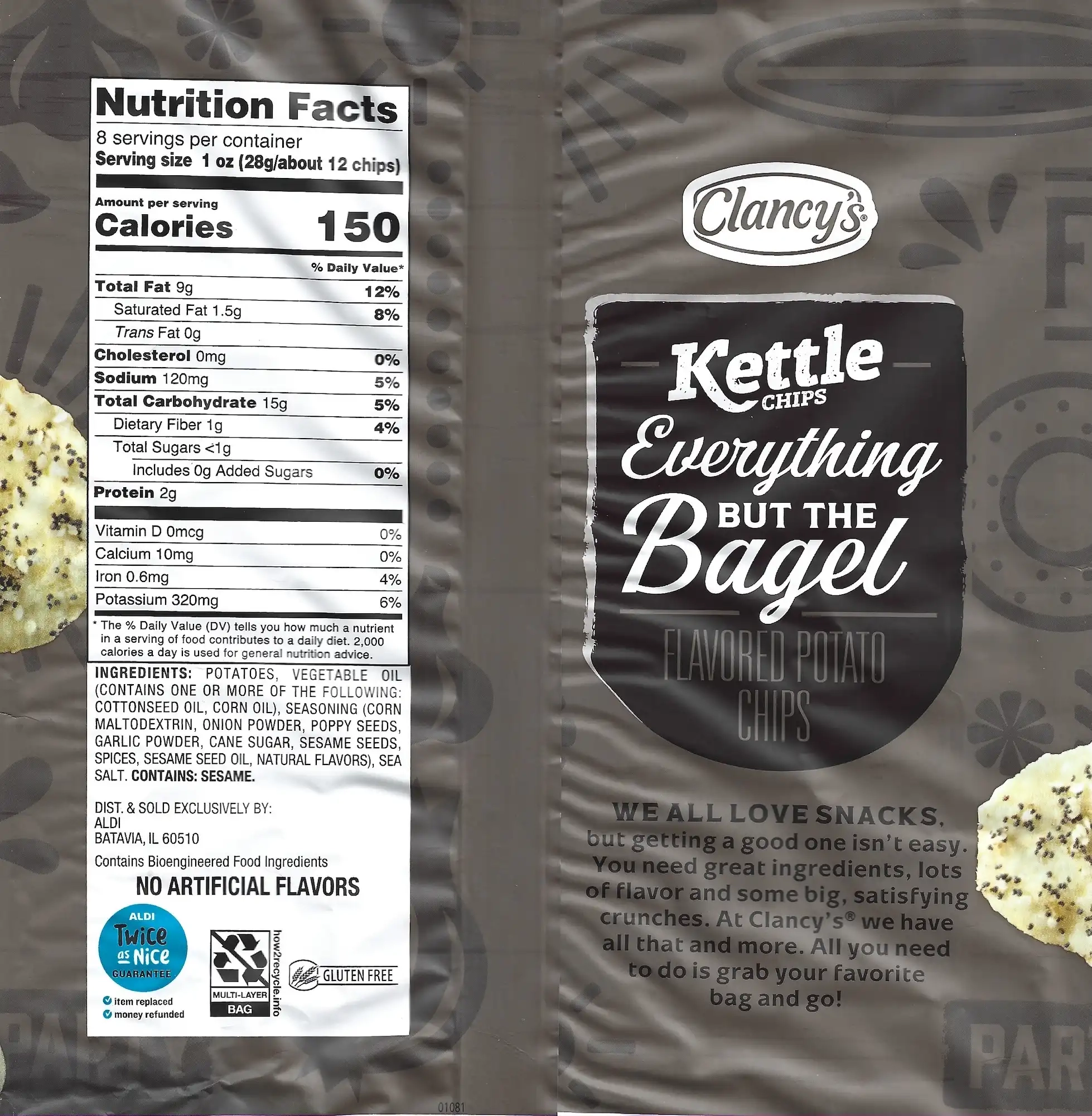 Clancy's Kettle Chips Everything But The Bagel Ingredients Nutrition Facts