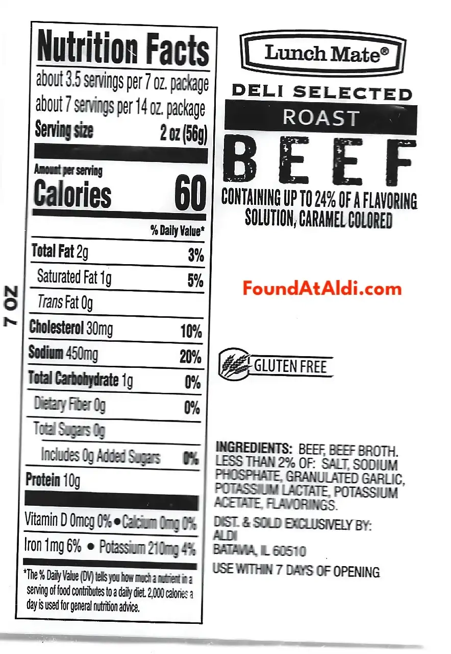 Lunch Mate Deli Sliced Roast Beef Ingredients Nutrition Facts