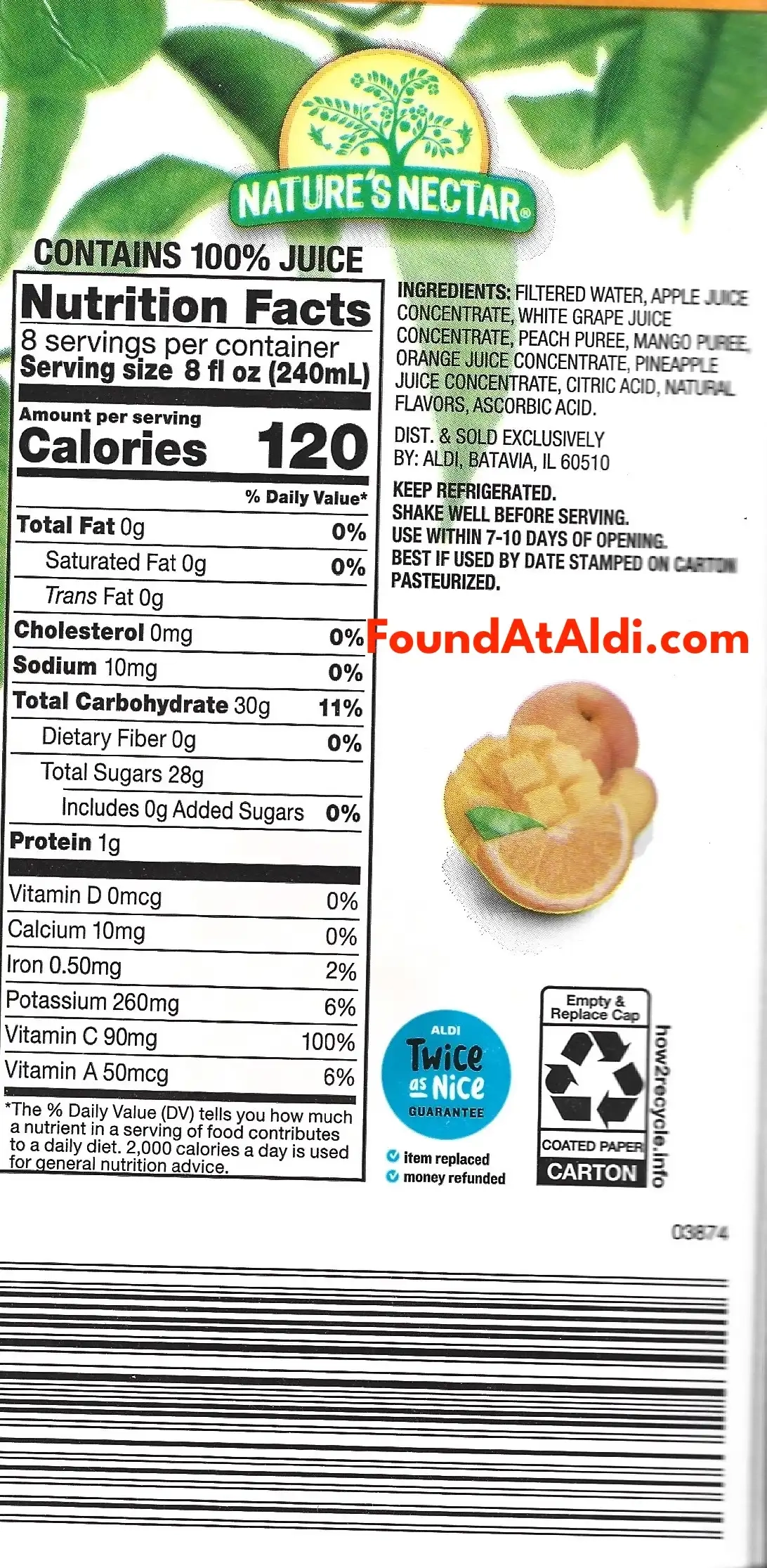 Nature's Nectar Orange Peach Mango Ingredients Nutrition Facts