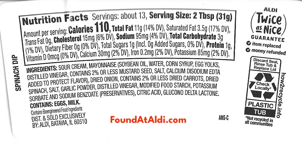 Park Street Deli Spinach Dip Ingredients Nutrition Facts