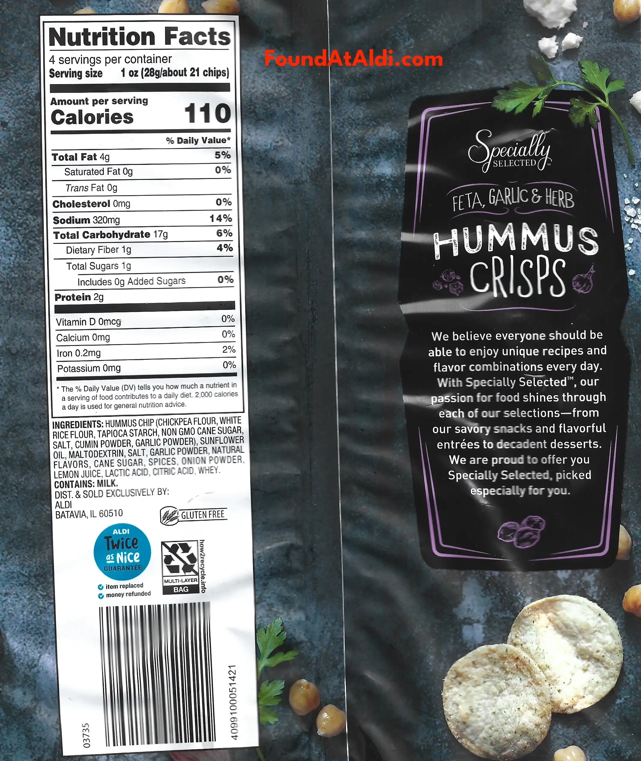 Specially Selected Feta Garlic Herb Hummus Crisps Ingredients Nutrition Facts