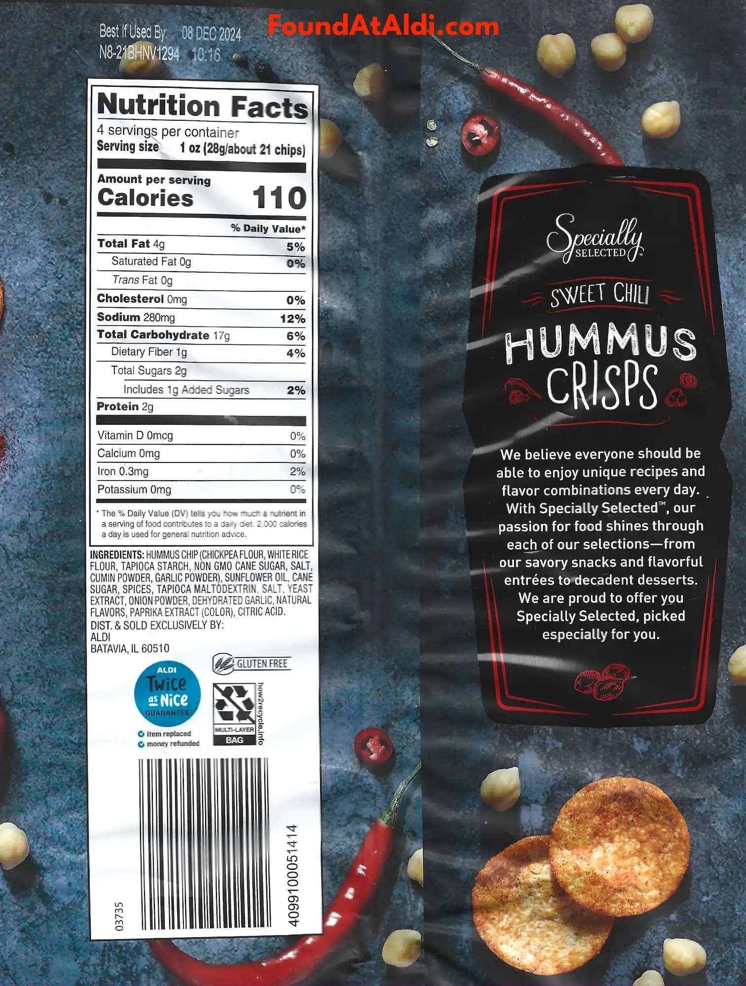 Specially Selected Sweet Chili Hummus Crisps Ingredients Nutrition Facts