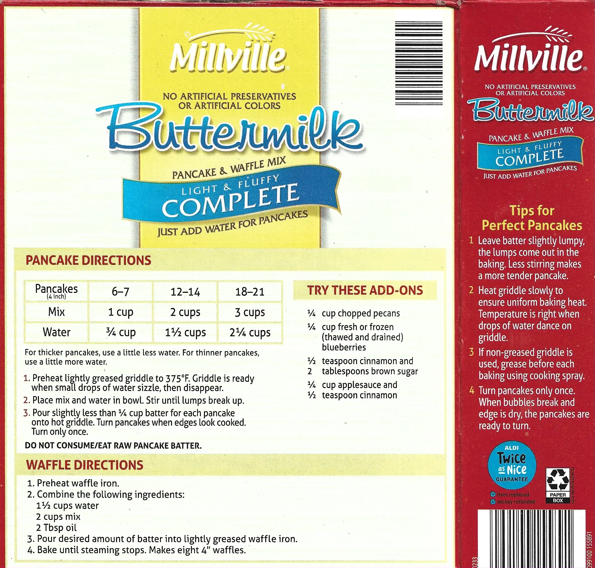 Millville Buttermilk Pancake & Waffle Mix Cooking Directions