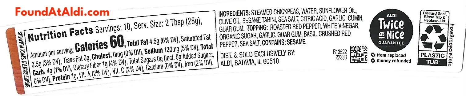 Park Street Deli Significantly Spicy Hummus Ingredients Nutrition Facts