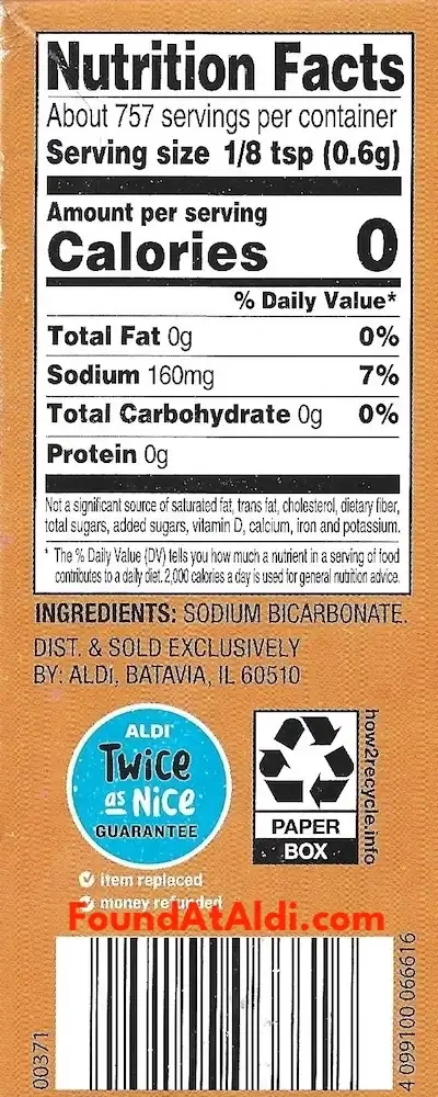 Baker's Corner Pure Baking Soda Ingredients Nutrition Facts