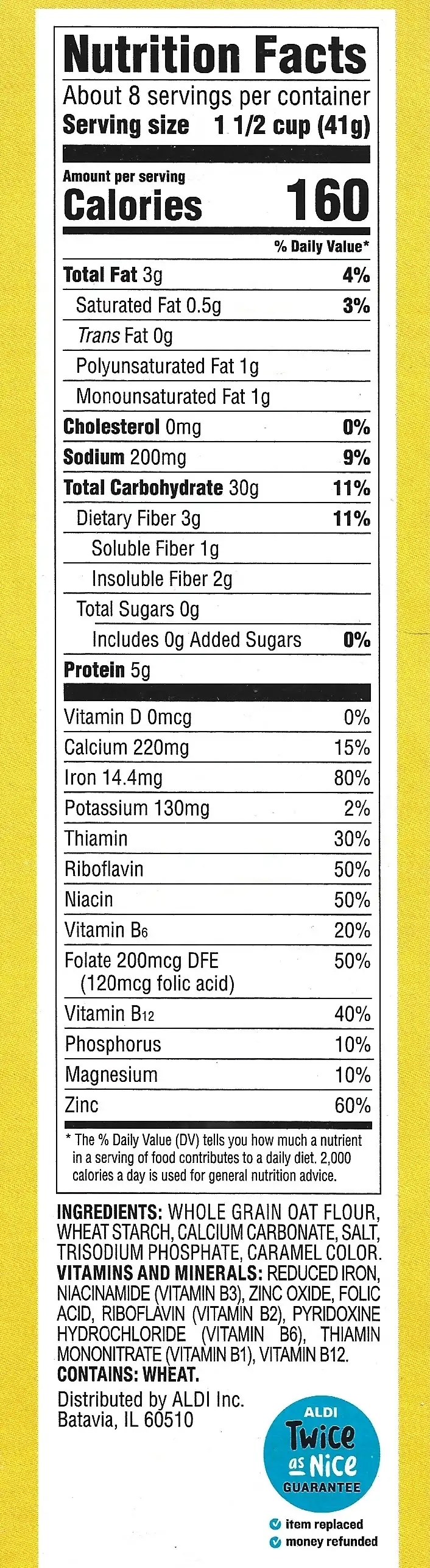 Millville Crispy Oats Cereal Ingredients Nutrition Facts