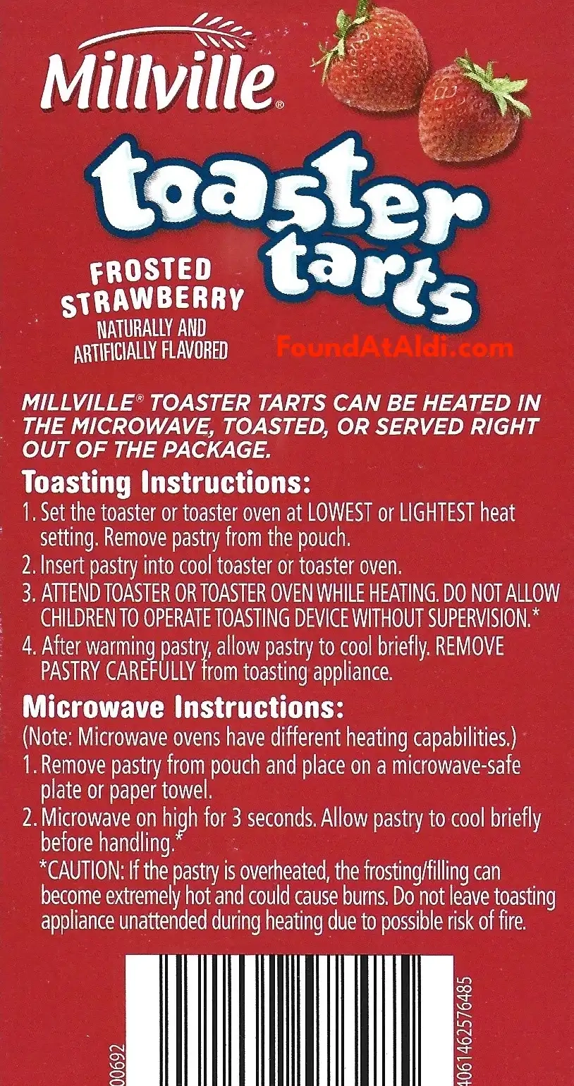 Millville Toaster Tarts Pop Tarts Cooking Directions