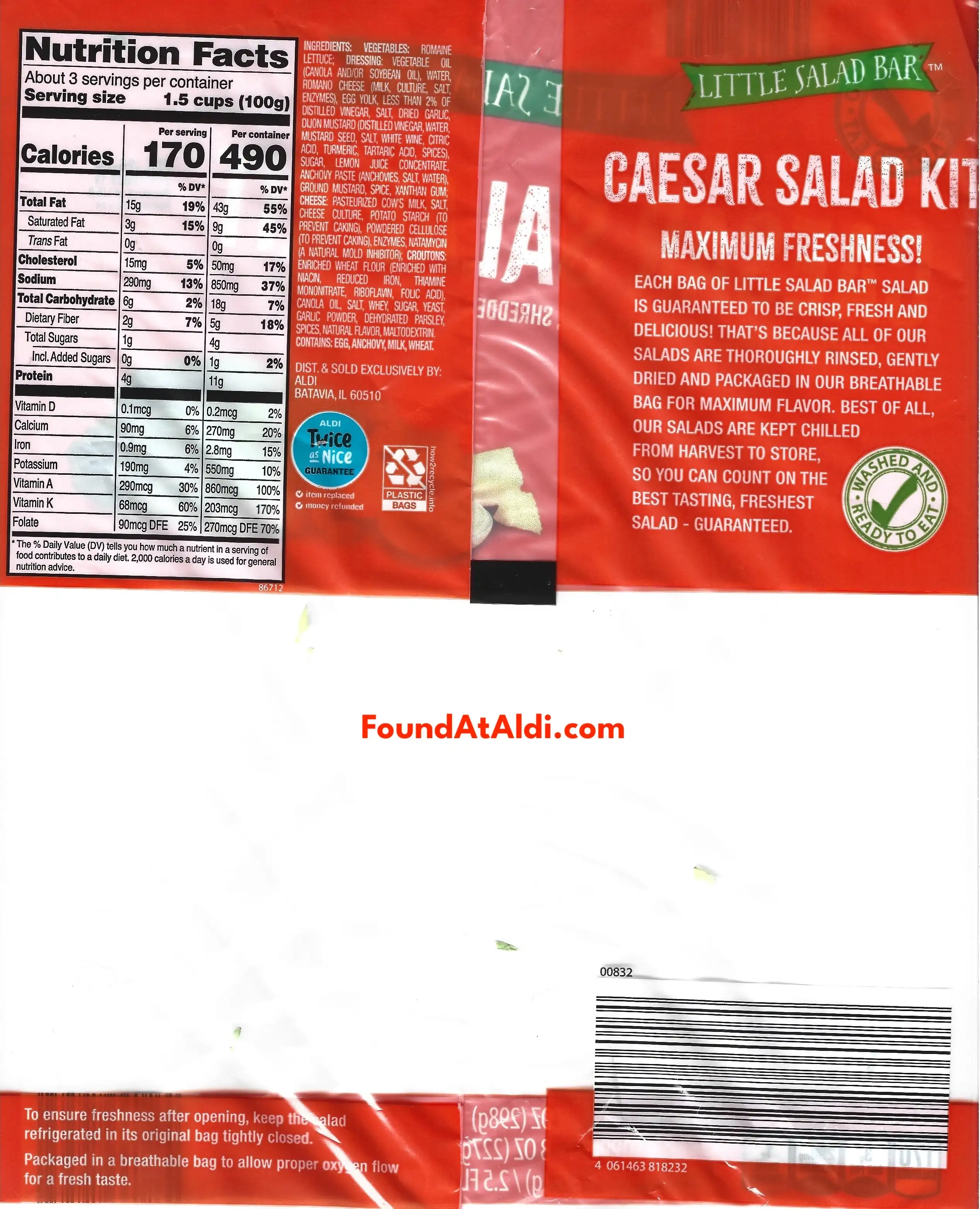 Little Salad Bar Caesar Salad Kit Ingredients Nutrition Facts