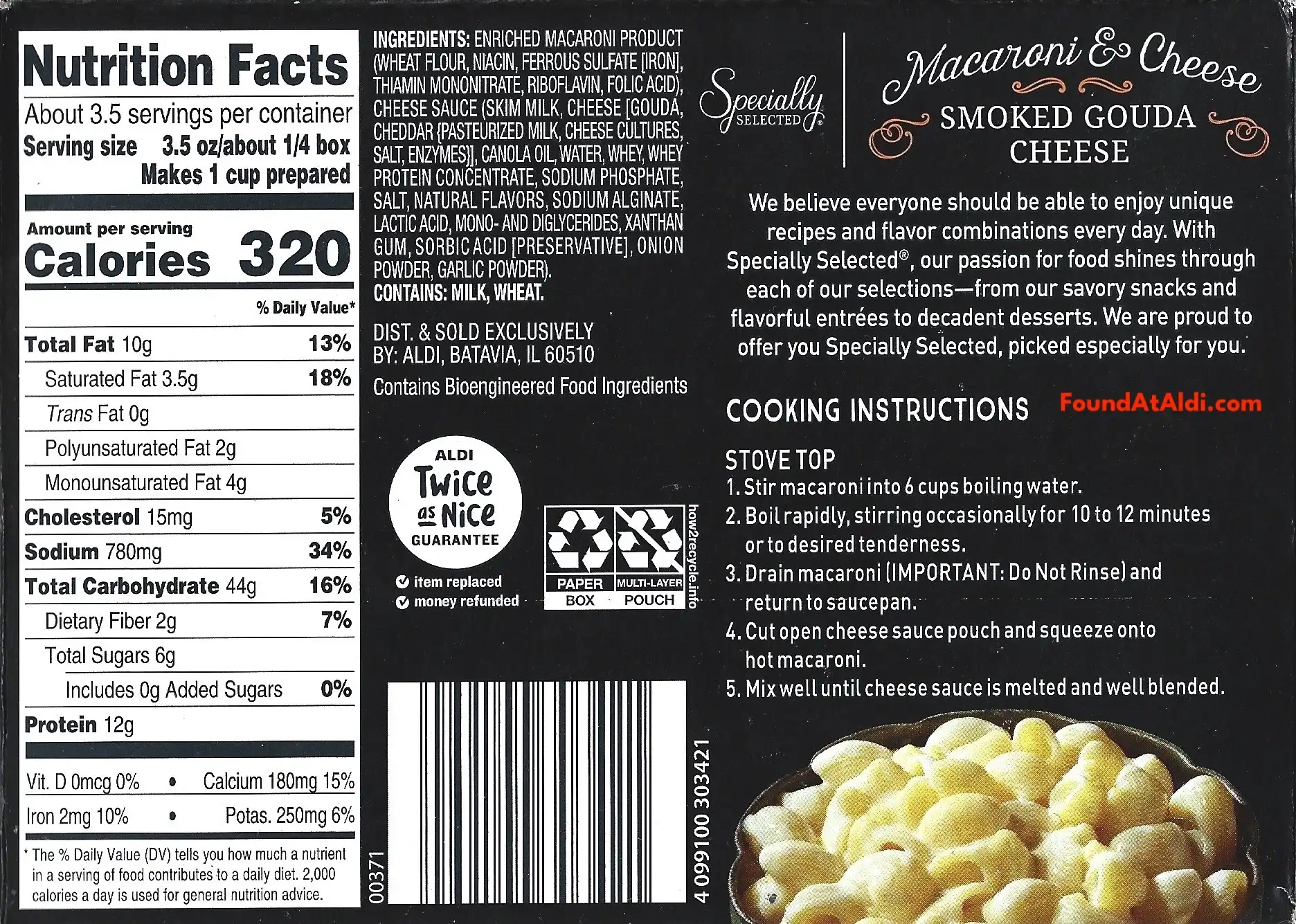 Specially Selected Macaroni & Cheese Smoked Gouda Cheese Ingredients Nutrition Facts Cooking Directions