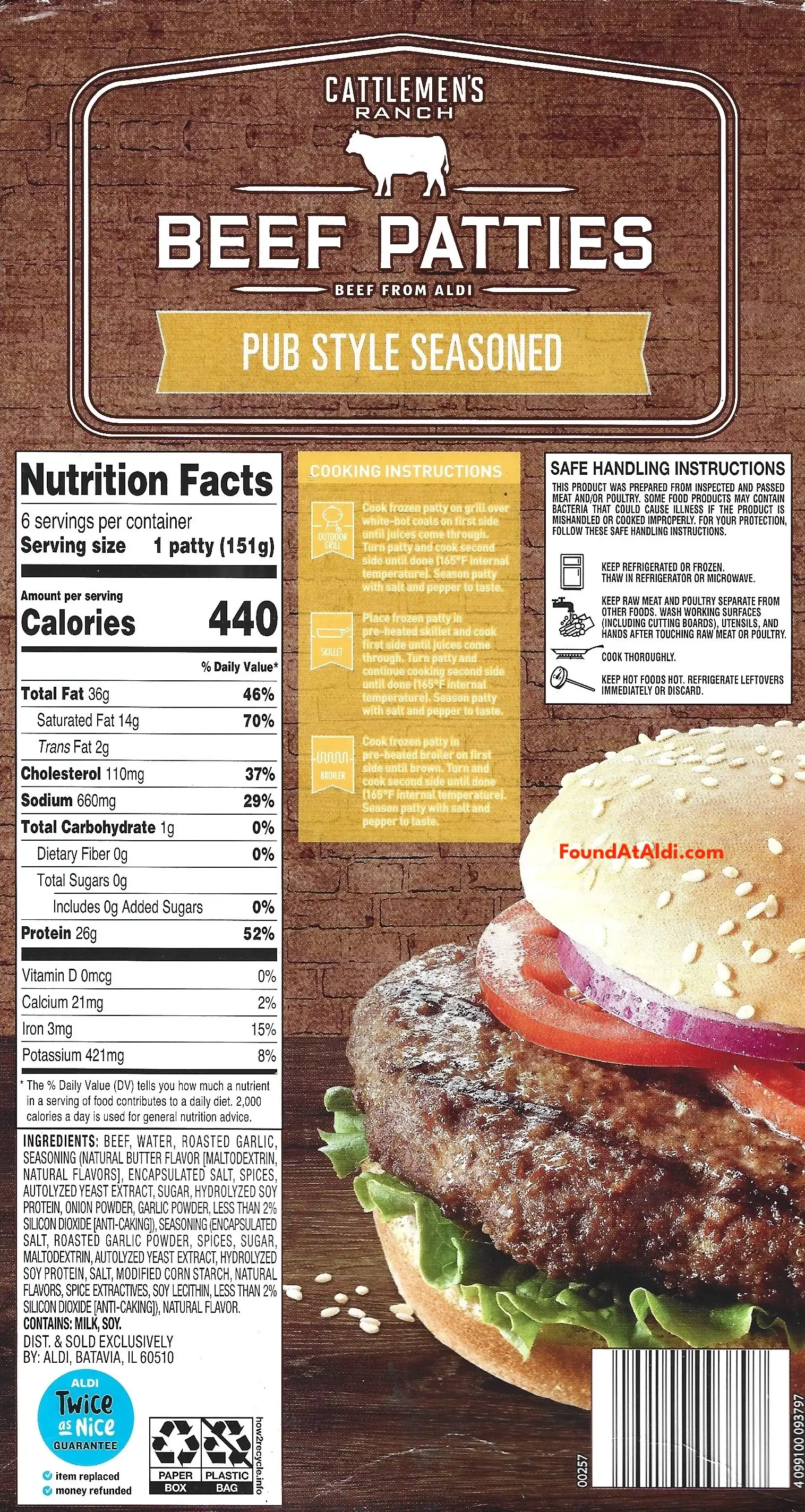 Cattlemen's Ranch Pub Style Seasoned Beef Burger Patties Ingredients Nutrition Facts Cooking Directions