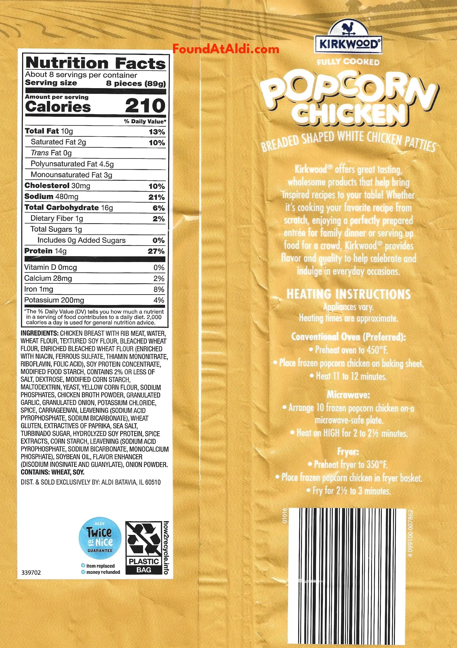 Kirkwood Popcorn Chicken Ingredients Nutrition Facts Cooking Directions