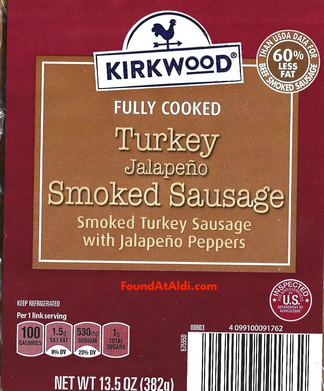 Kirkwood Fully Cooked Turkey Jalapeno Smoked Sausage