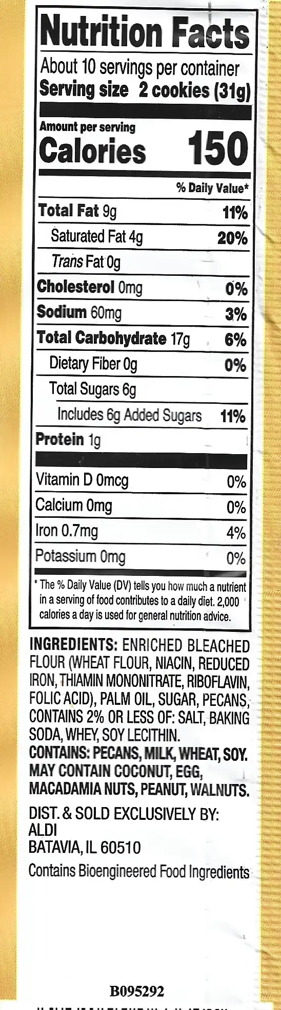 Benton's Pecans Shortbread Cookies Nutrition Facts Ingredients