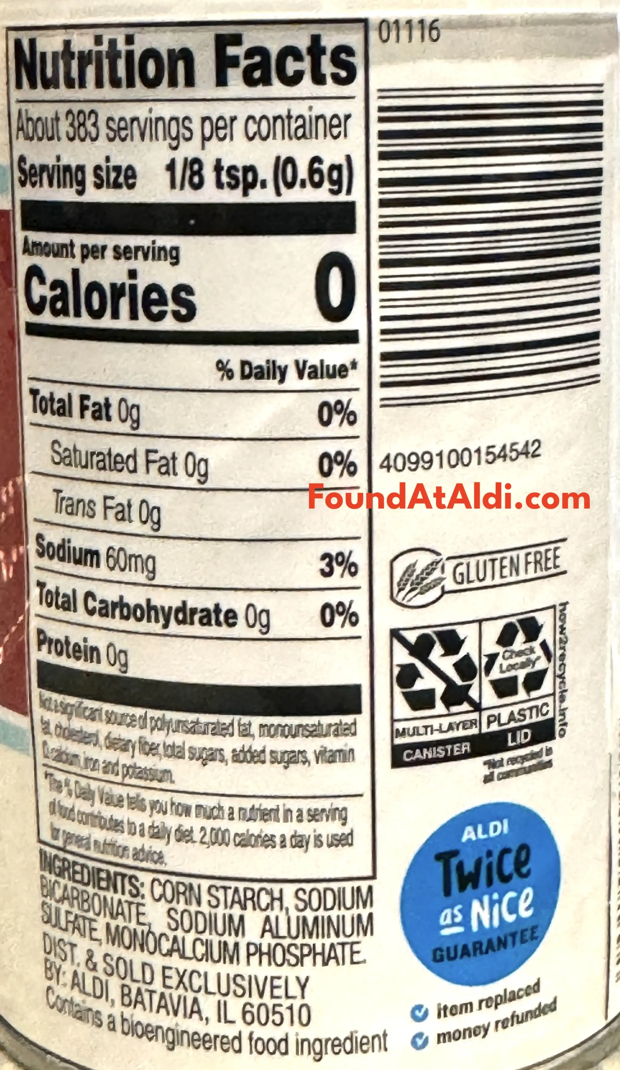 Baker's Corner Baking Powder Ingredients Nutrition Facts