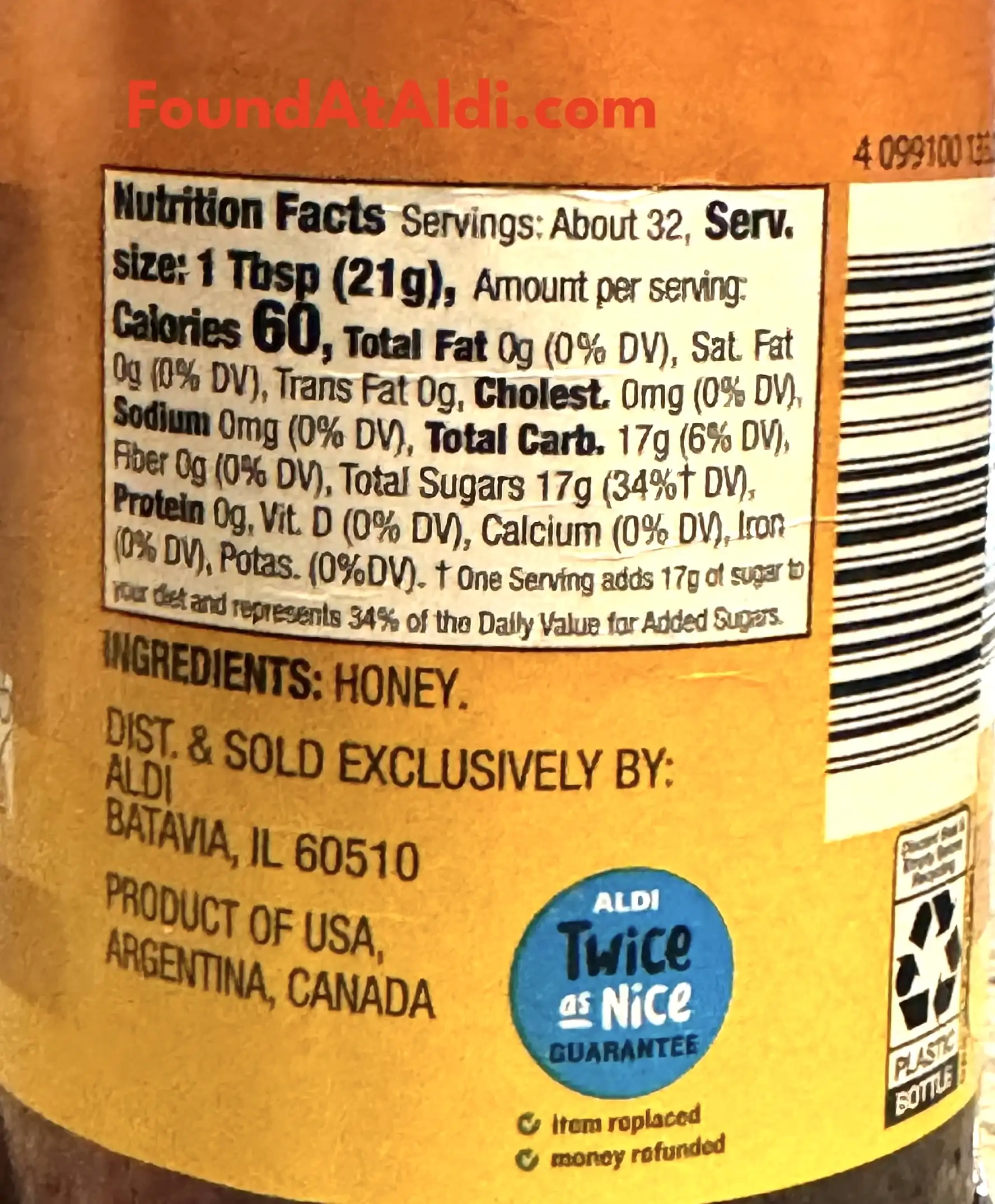 Berryhill Clover Honey (Large Bottle) Ingredients Nutrition Facts