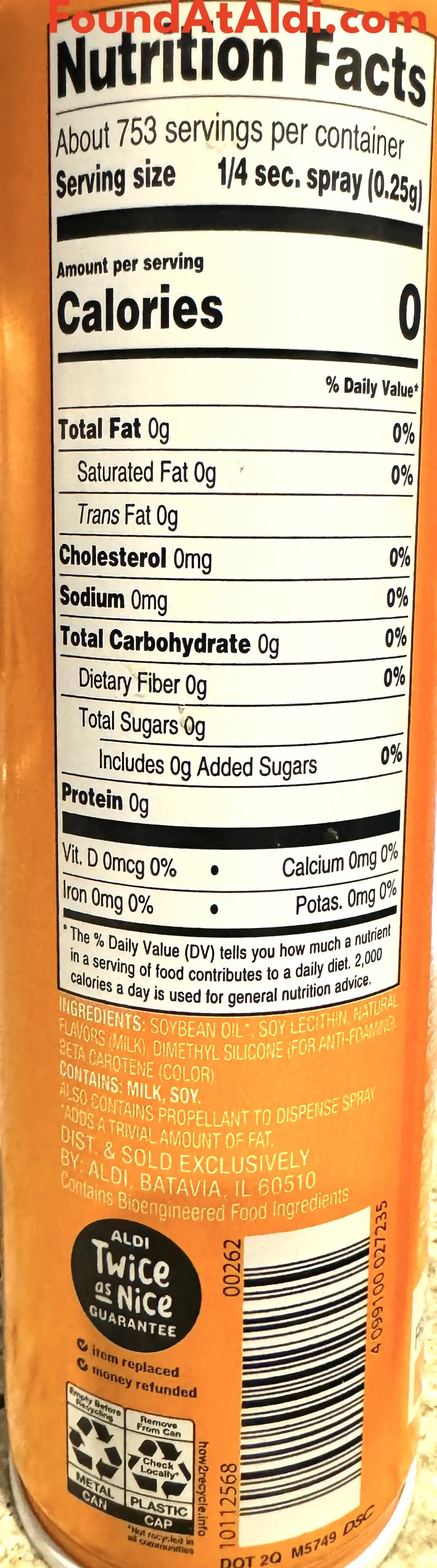 Carlini Butter Flavored Spray Ingredients Nutrition Facts