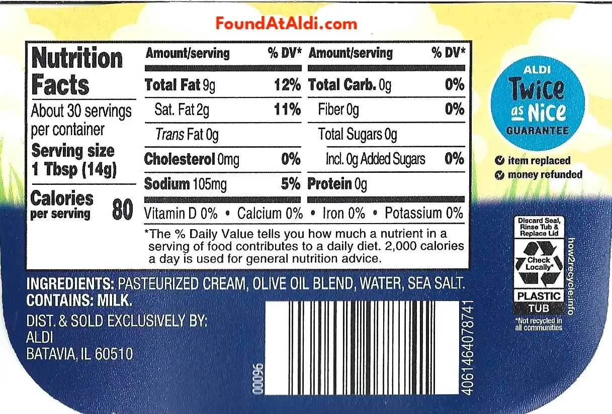 Countryside Creamery Spreadable Butter With Olive Oil & Sea Salt Ingredients Nutrition Facts