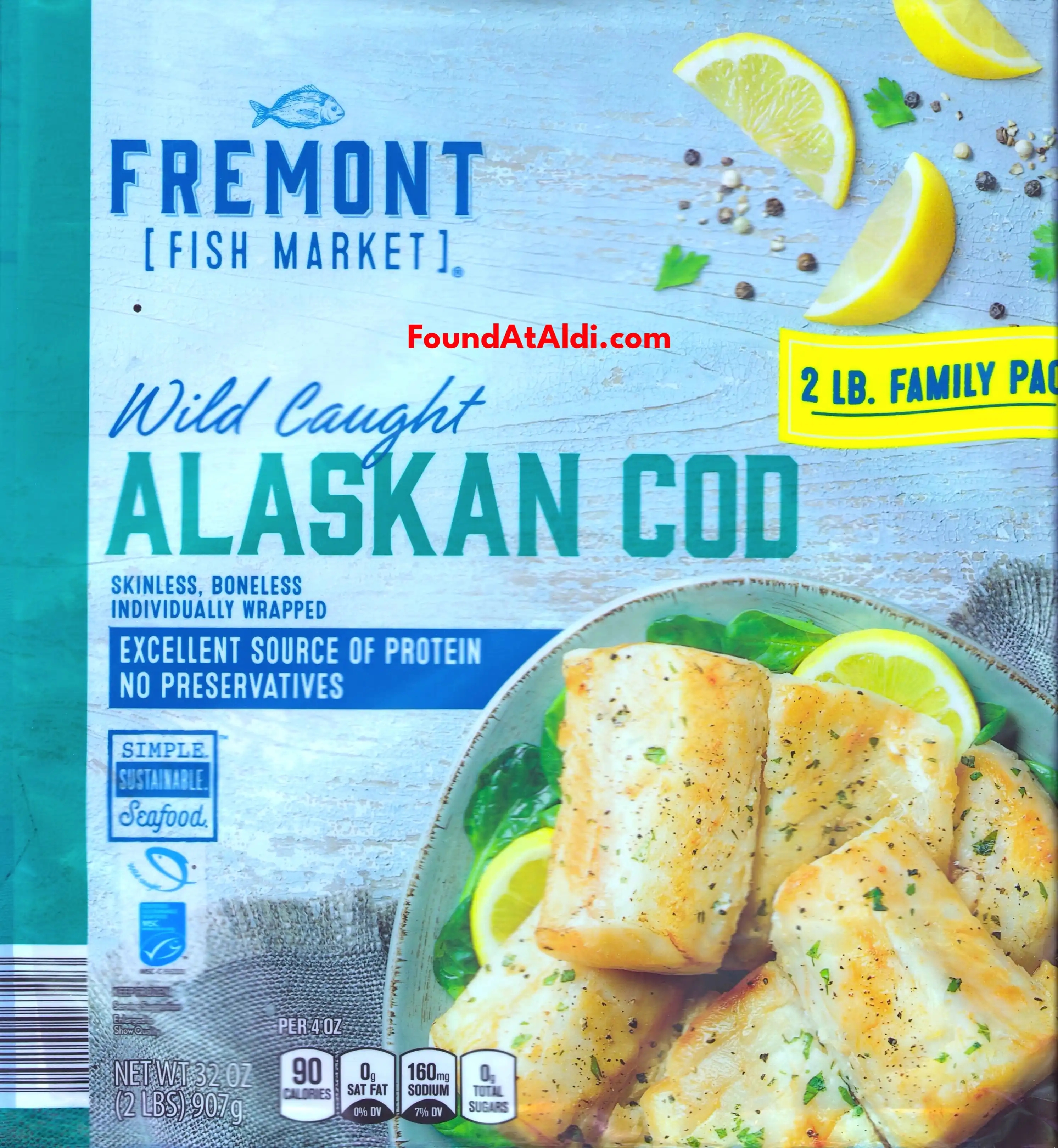 Fremont Fish Market Wild Caught Alaskan Cod (2 LB Family Pack)