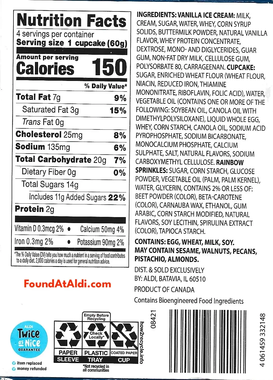 Sundae Shoppe Ice Cream Filled Cupcakes Ingredients Nutrition Facts