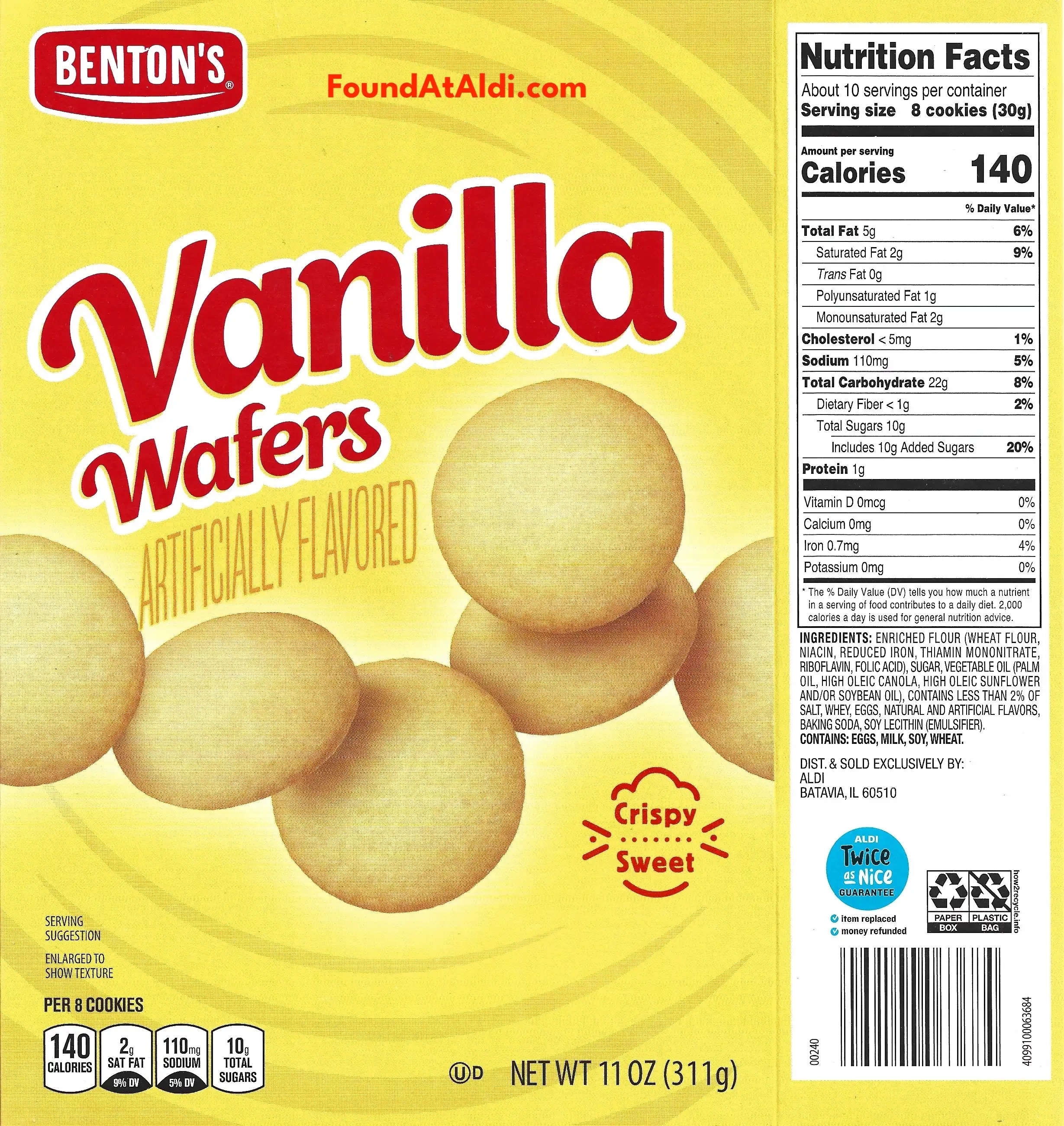 Benton's Vanilla Wafers Ingredients Nutrition Facts