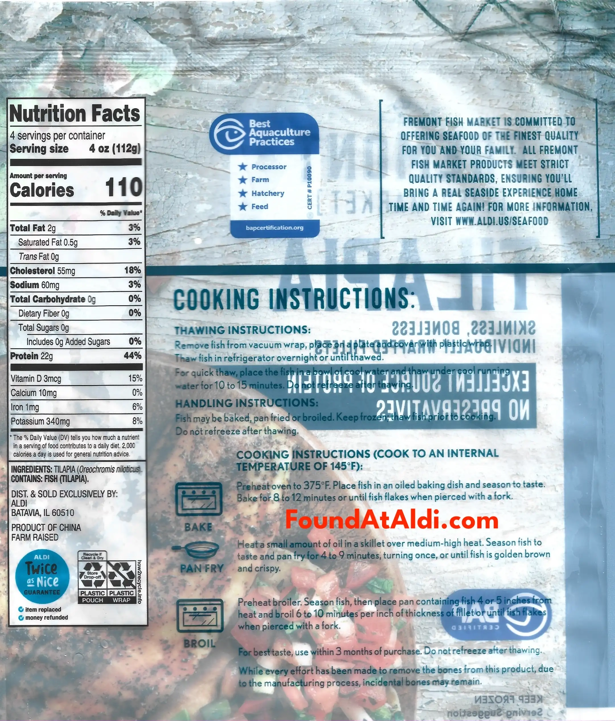 Fremont Fish Market Tilapia Ingredients Nutrition Facts Cooking Directions