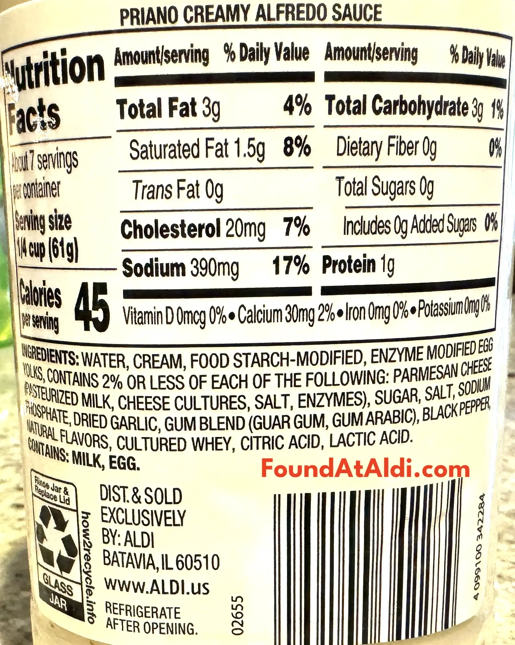 Priano Creamy Alfredo Sauce Ingredients Nutrition Facts