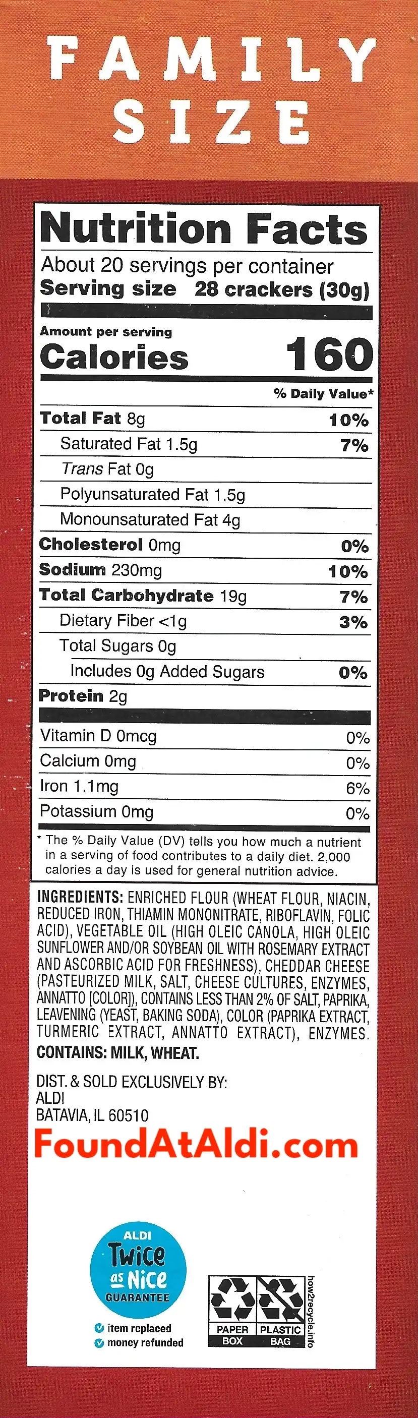 Savoritz Family Size Bakes Cheese Crackers Original Ingredients Nutrition Facts