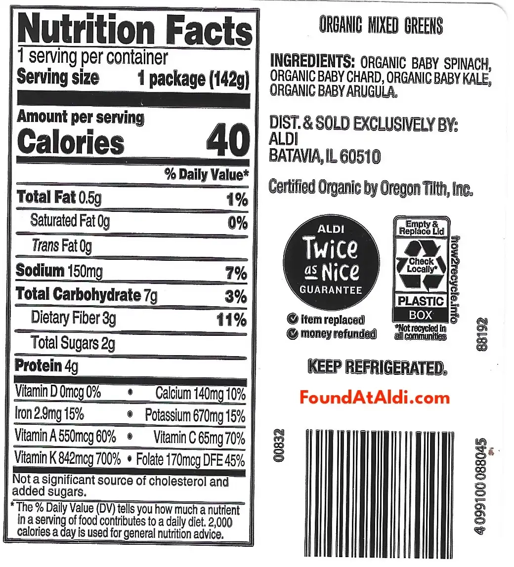 Simply Nature Organic Mixed Greens Ingredients Nutrition Facts