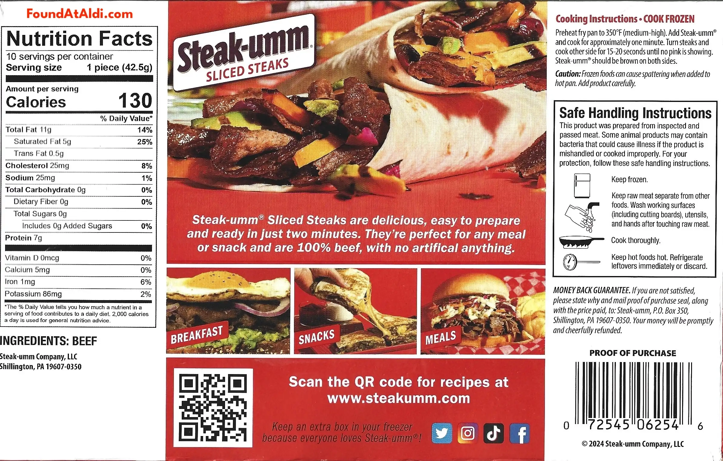 Steak-Umm Sliced Steaks Ingredients Nutrition Facts Cooking Directions