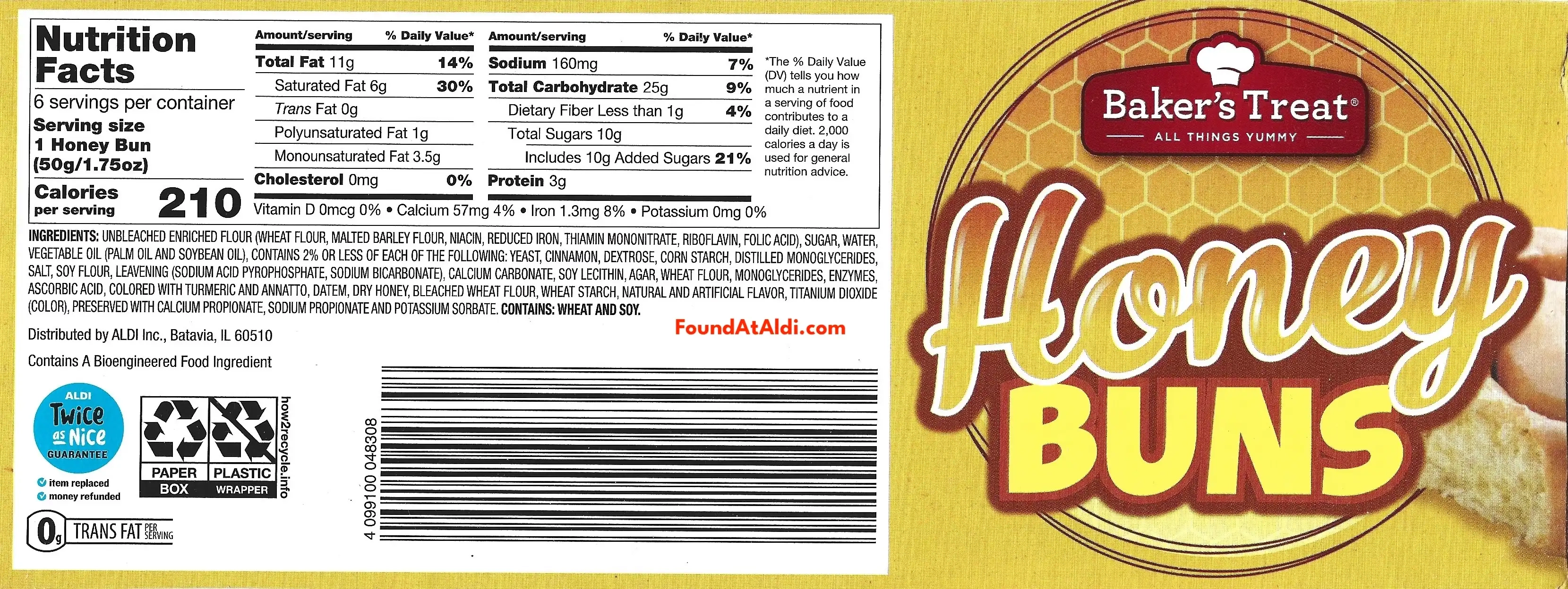 Baker's Treat Honey Buns Ingredients Nutrition Facts