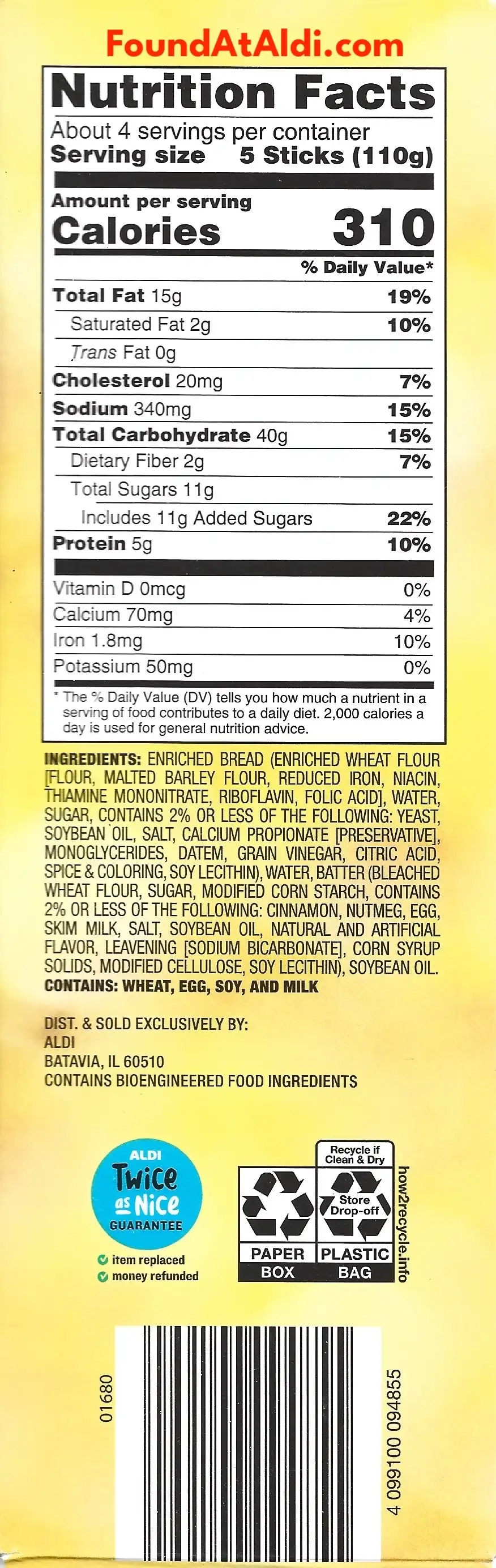 Breakfast Best French Toast Sticks Ingredients Nutrition Facts