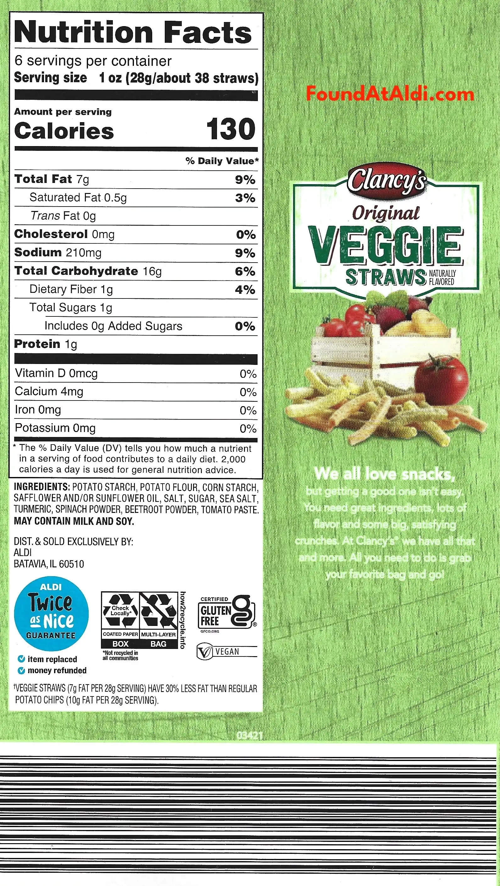 Clancy's Original Veggie Straws Ingredients Nutrition Facts