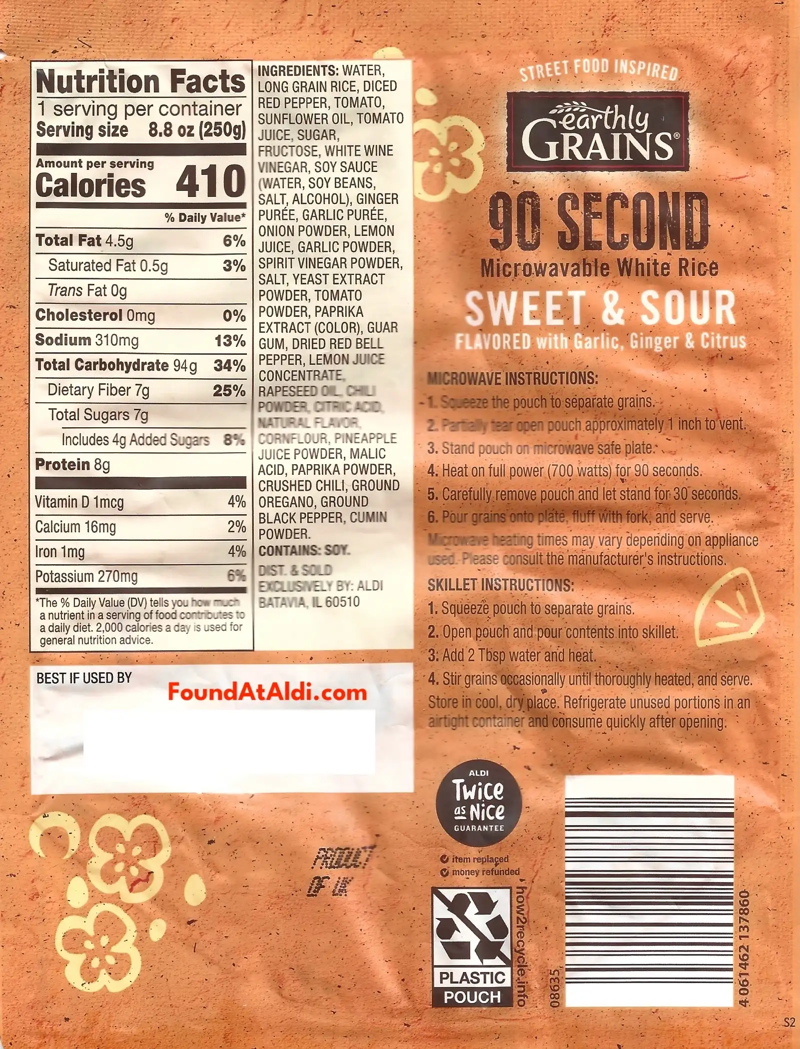 Earthly Grains Sweet And Sour White Rice Ingredients Nutrition Facts Cooking Directions