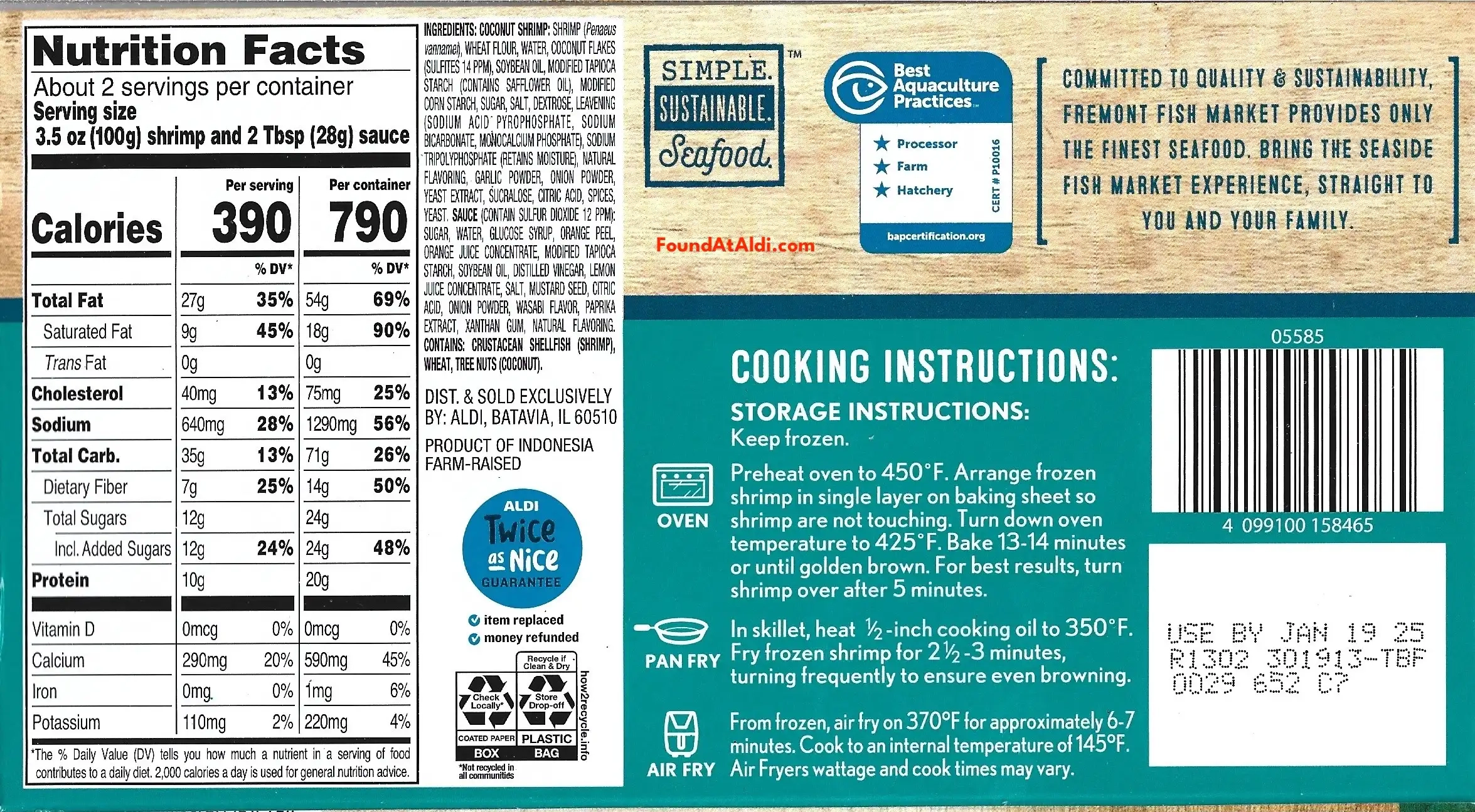 Fremont Fish Market Jumbo Coconut Breaded Butterfly Fish Ingredients Nutrition Facts Cooking Directions