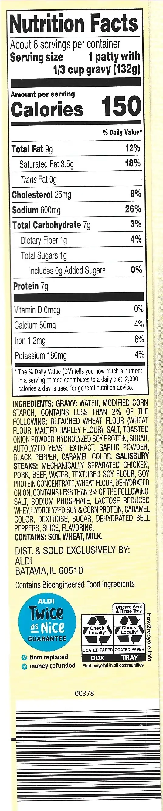 Bremer Everyday Gravy & Salisbury Steaks Nutrition Facts Ingredients