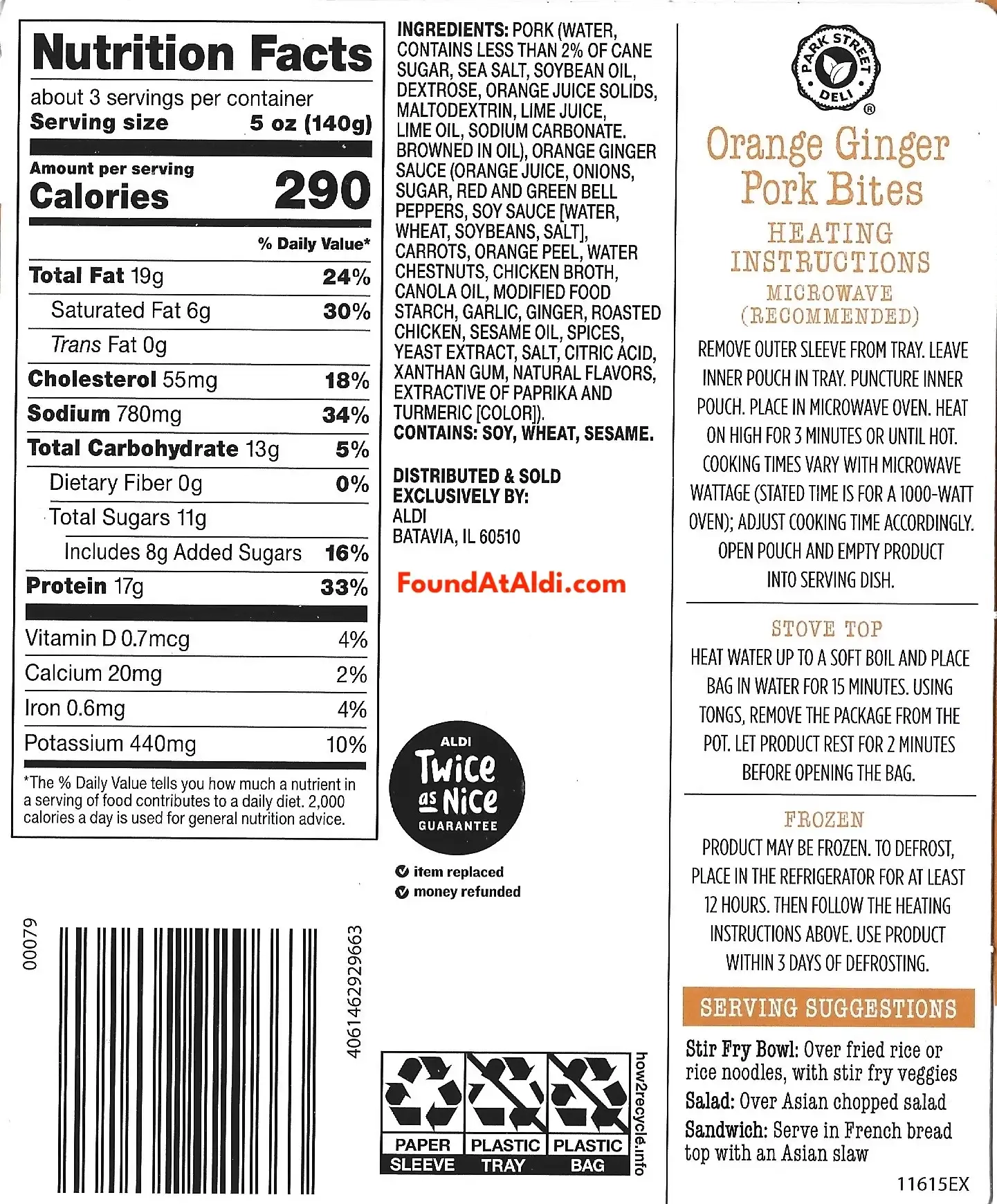 Park Street Deli Orange Ginger Pork Bites Ingredients Nutrition Facts