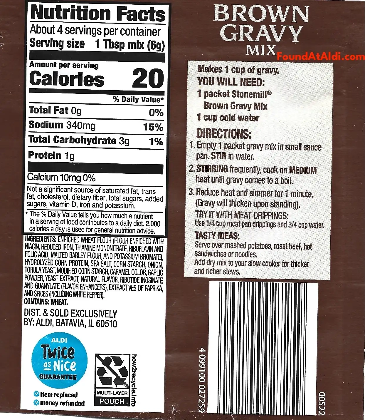 Stonemill Brown Gravy Mix Ingredients Nutrition Facts