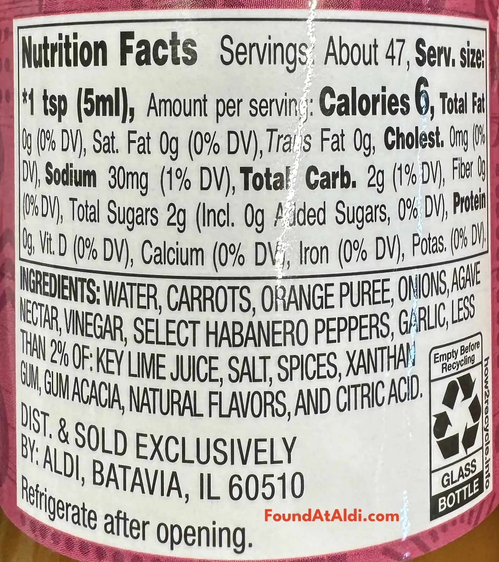 Burman's Blood Orange Hot Sauce Ingredients Nutrition Facts