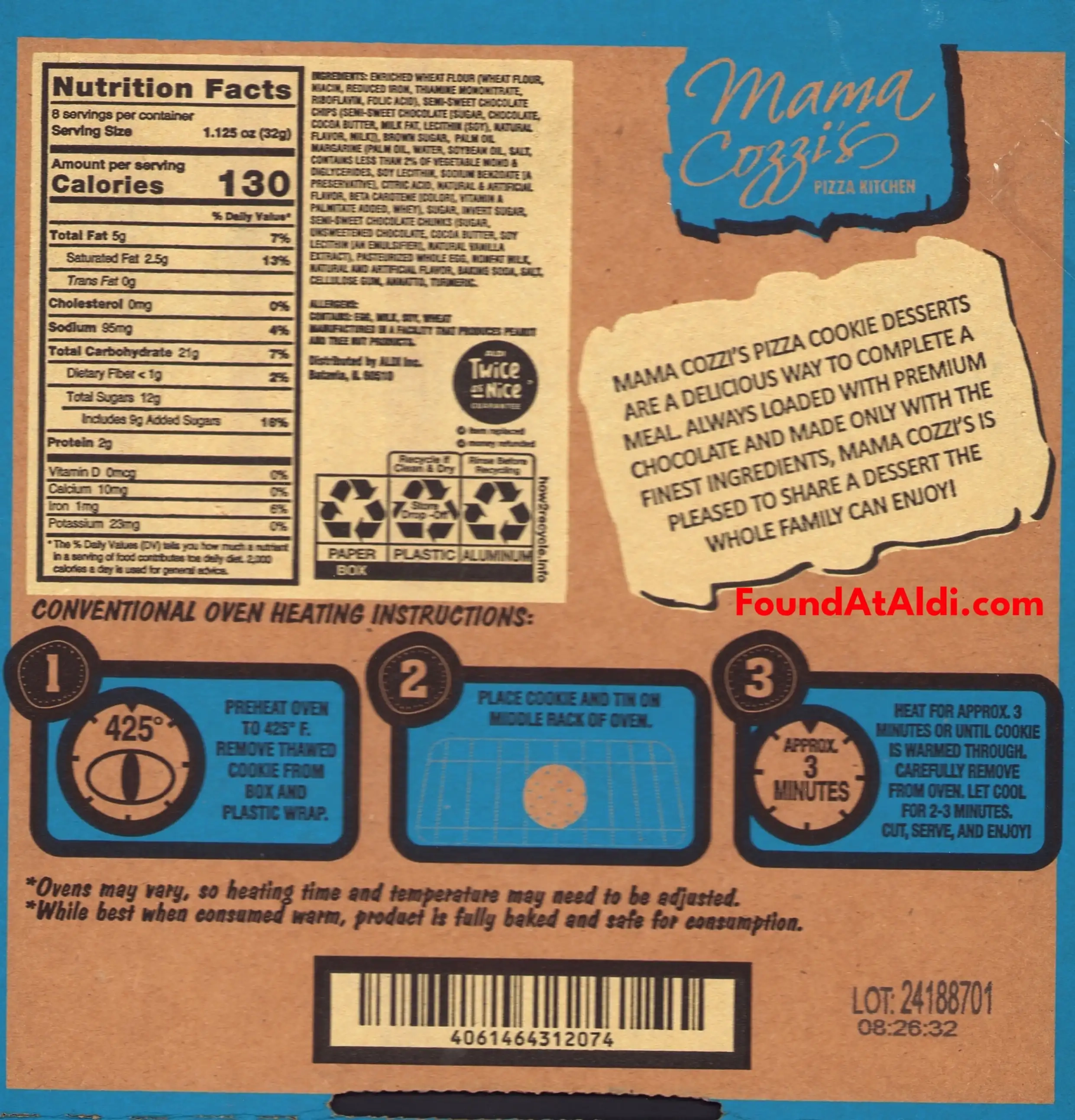 Mama Cozzi's Pizza Cookie Ingredients Nutrition Facts Cooking Directions