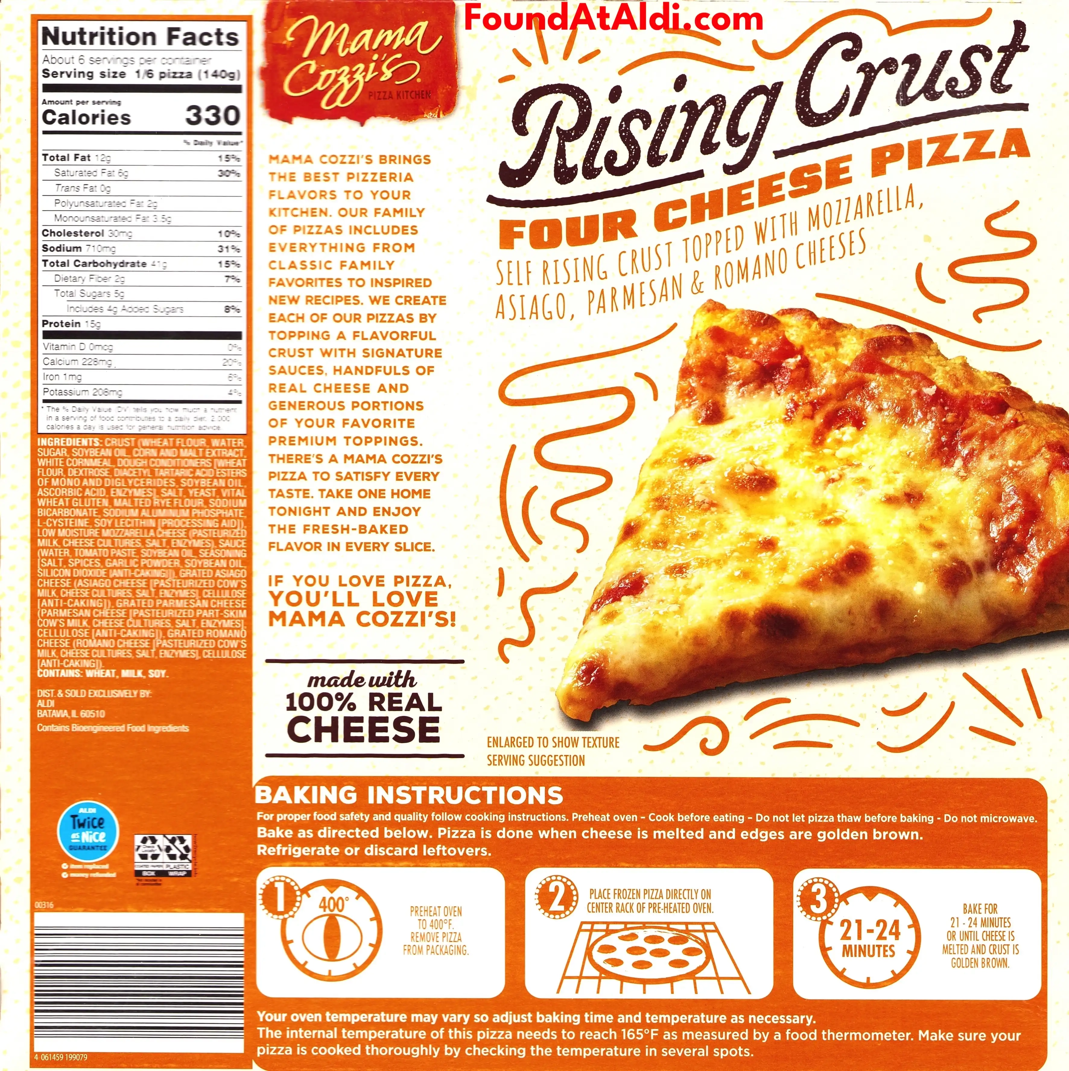 Mama Cozzi's Rising Crust Four Cheese Pizza Ingredients Nutrition Facts Cooking Directions