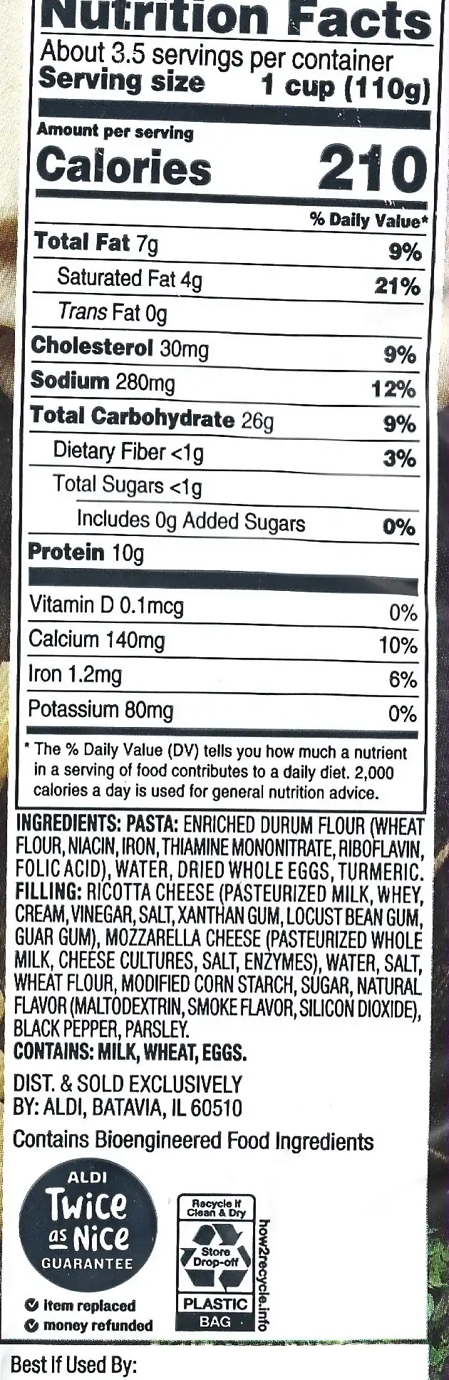 Specially Selected Smoked Mozzarella Ravioli Ingredients Nutrition Facts